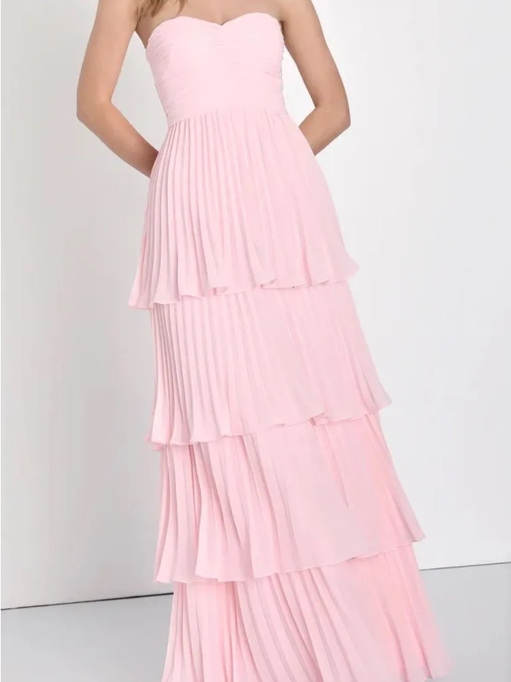Lulu's Seriously Sensational Strapless Pleated Tiered Maxi Dress - Light Pink
